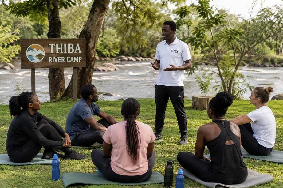 The tranquil riverside landscape at Thiba River Camp