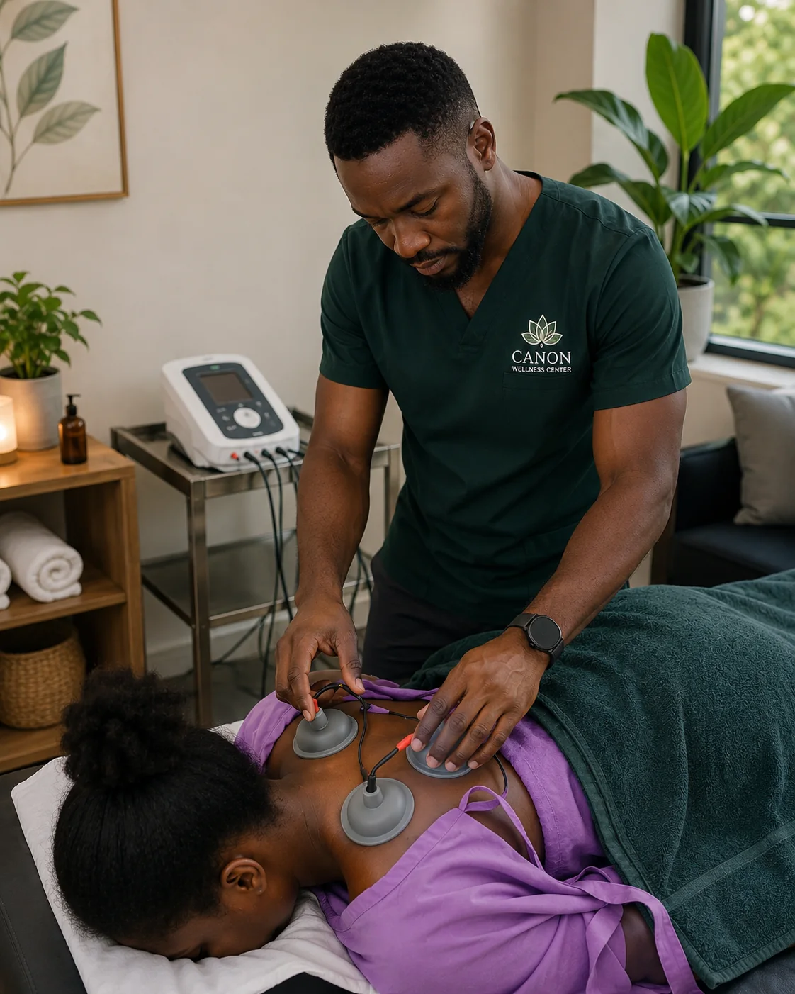 A Canon Wellness practitioner providing a calm body wellness session