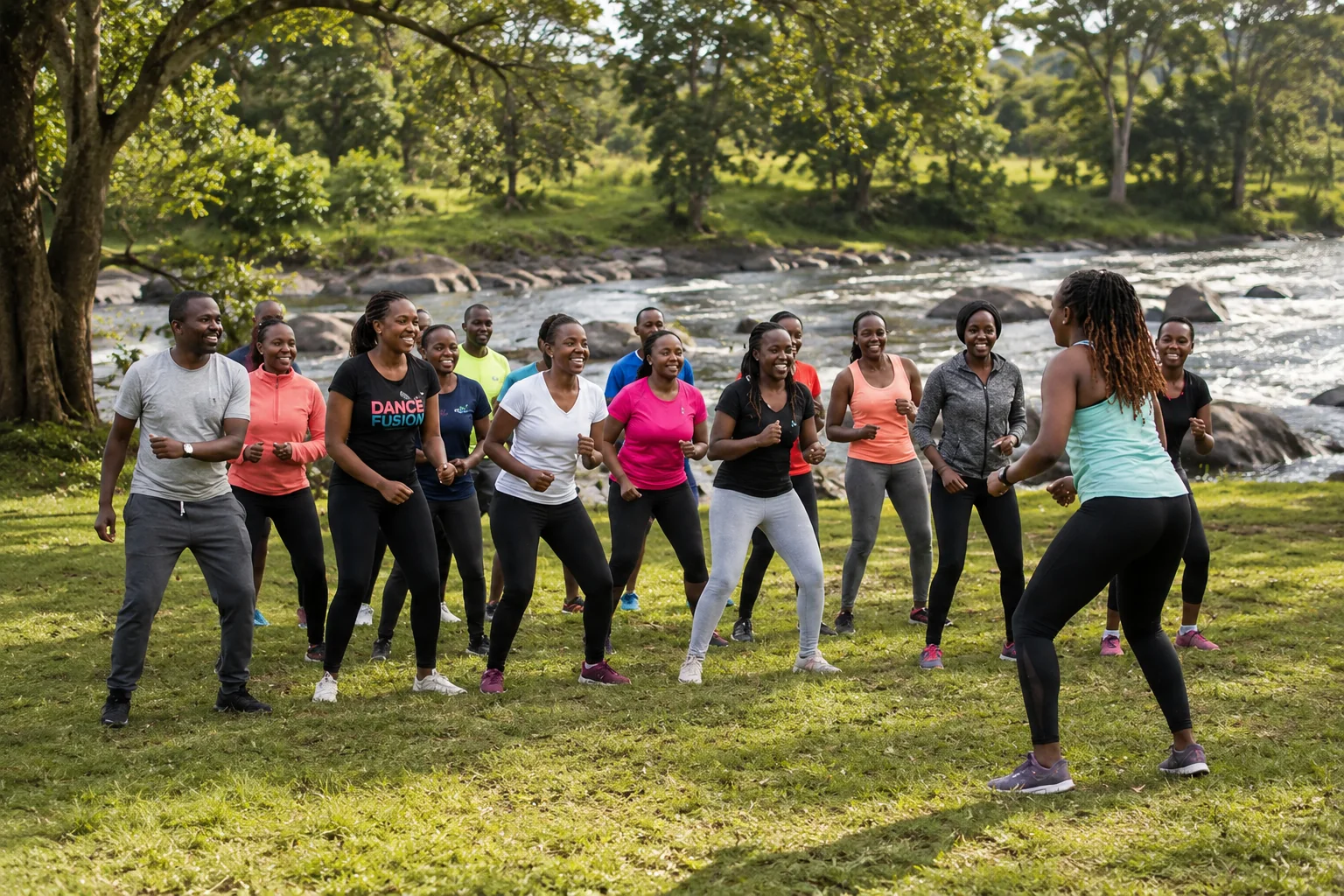 A facilitated outdoor corporate wellness movement session
